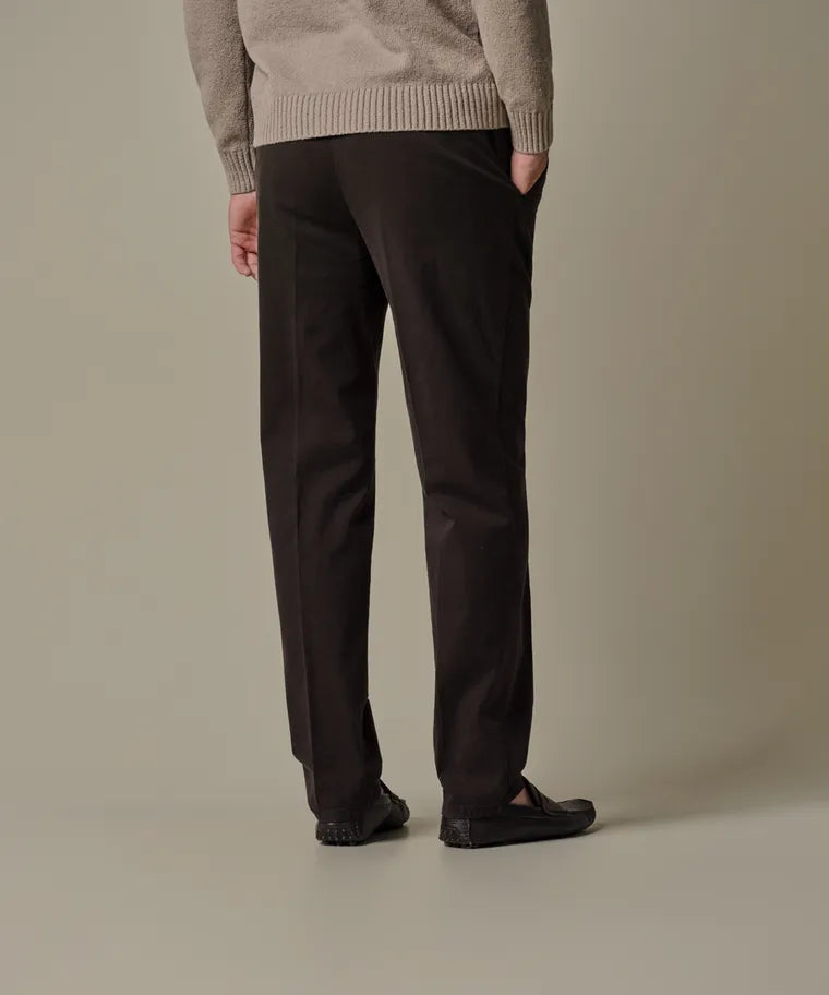 Donkerbruine katoenen stretch chino
