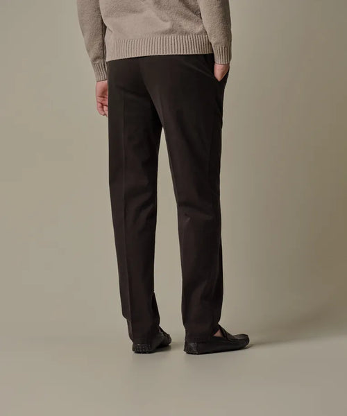 Donkerbruine katoenen stretch chino