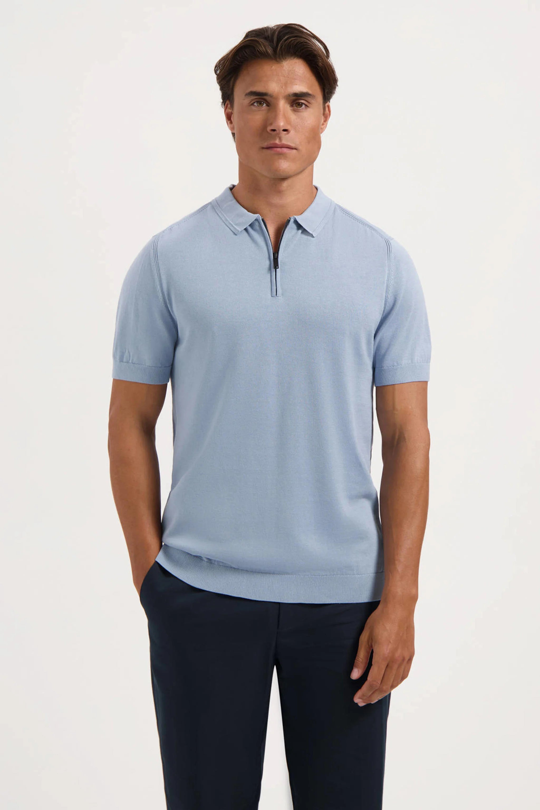 polo fijn gebreid blauw